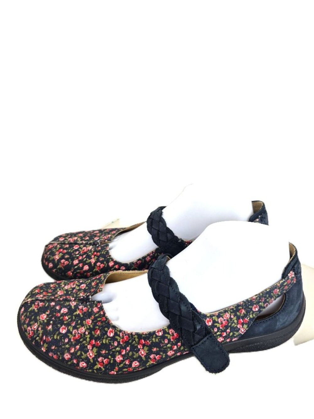 Hotter Shake Navy Leather Comfort Mary Jane Ballet Floral Shoes Women 7.5